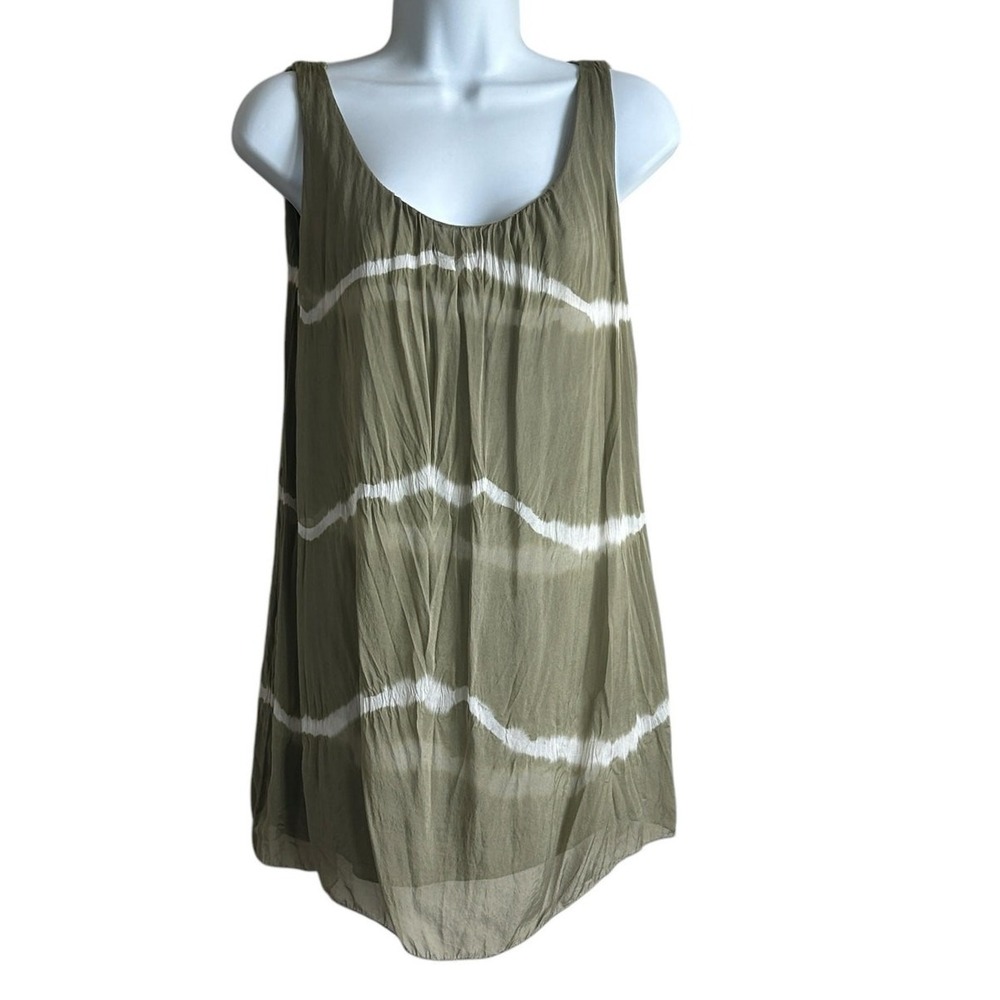 Baci Women Boho Ethereal Silk Tunic Top S Olive Green Tie Dye Lagenlook